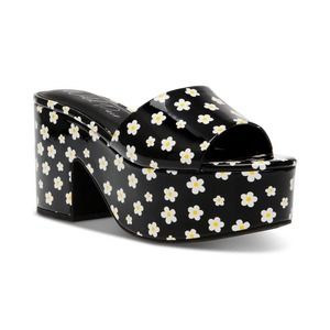 Wild Pair Women's Melborne Platform Sandals Black Daisy Print US 7 M